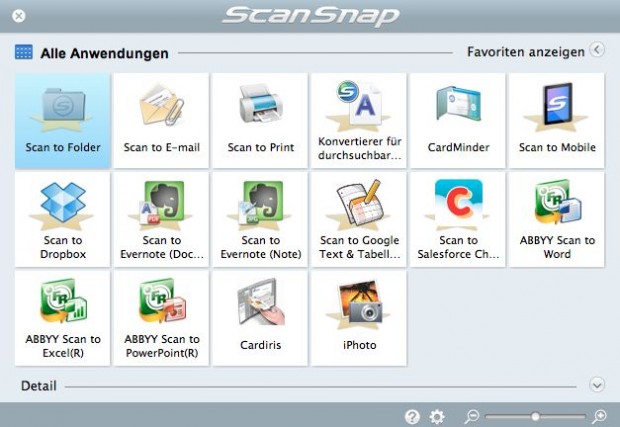 Quick-Menü des Fujitsu Scansnap iX500